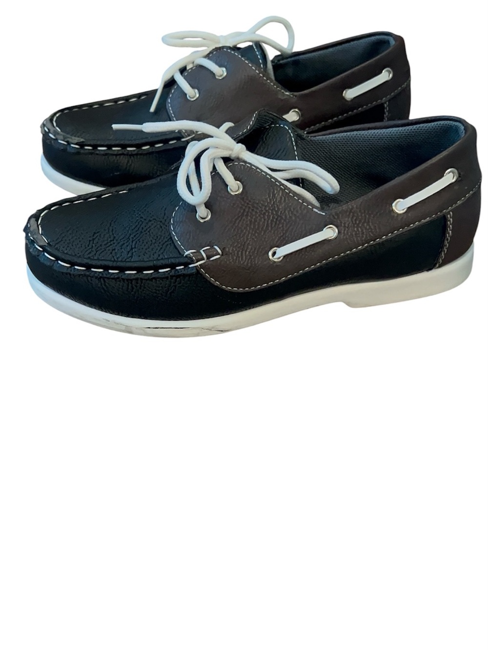 Boys Black and Brown Casual Boat Shoes with White Laces